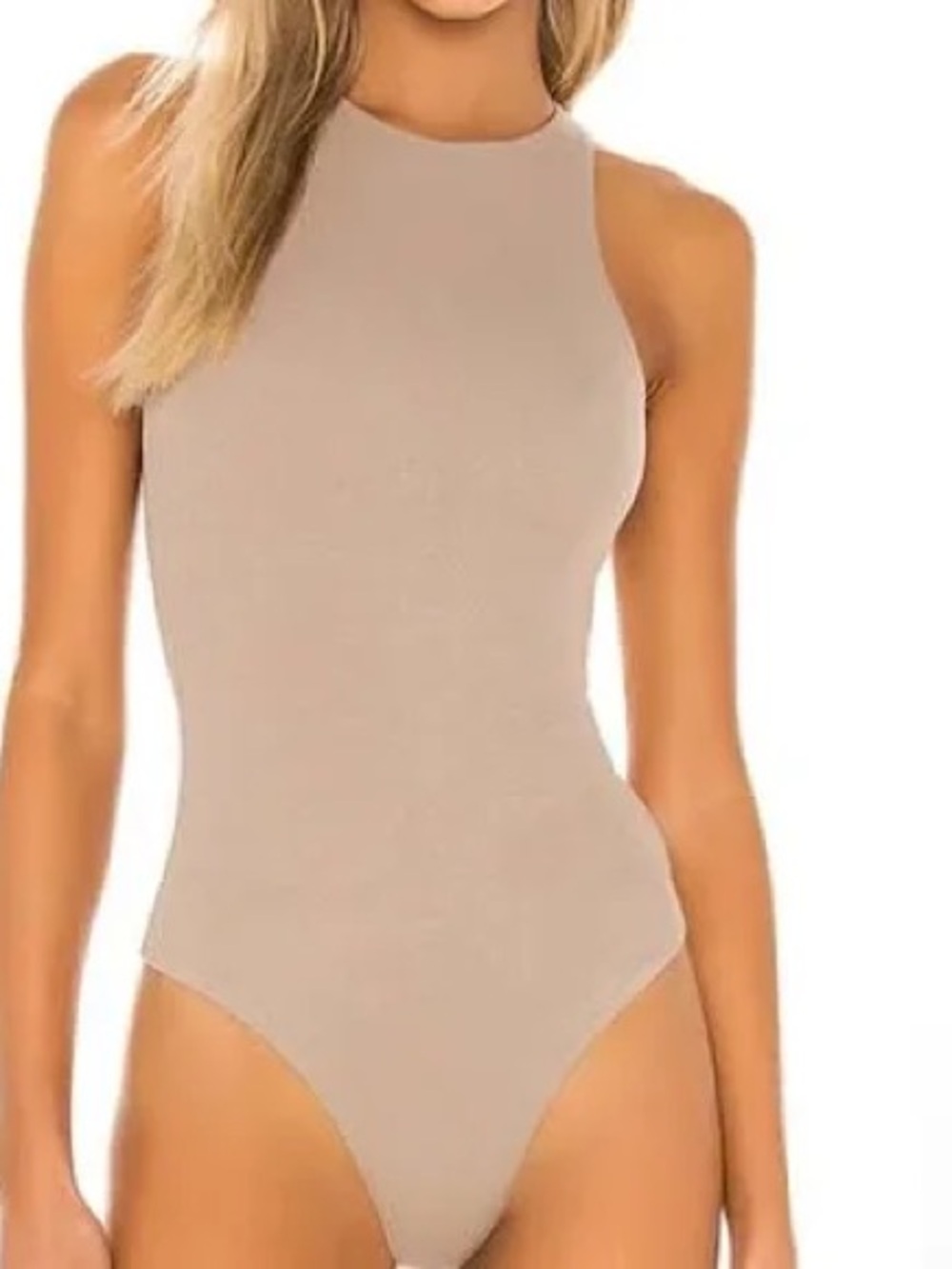 Lovers and Friends Sleeveless Ribbed Thong Style Taupe Tan Bodysuit Size S